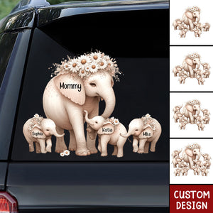 Mama Elephant With Little Kids Personalized Decal Sticker - Mother's Day Gift