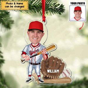 Baseball Player -  Personalized Acrylic Christmas / Car Hanging Ornament - Upload Photo