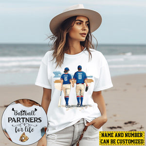 Baseball Partners For Life-Personalized Couple Baseball Two-sided T-shirt-Gift For Baseball Lovers