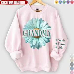 Personalized Grandma Flower Daisy Color And Grandkids Sweatshirt