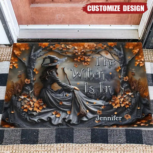 The Witch Is In - Personalized Witch Broom Doormat