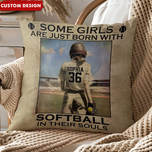 Some Girls Are Just Born With Softball - Personalized Softball Pillow - Gift For Softball Lovers