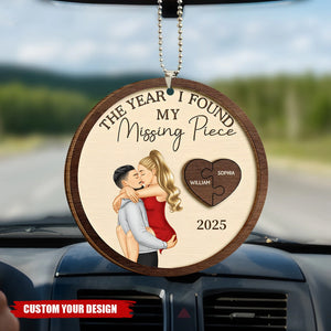 The Year I Found My Missing Piece Kissing Couples - Personalized 2-Layered Wooden Car Ornament