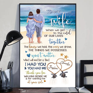 Personalized Back View Couple Walking On The Beach To My Wife Husband Vertical Poster