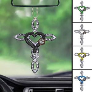 Rustic Horseshoe Cross Car Ornament