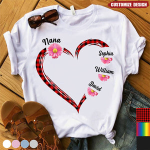 Personalized Flower Daisy Color Grandma Heart T-Shirt