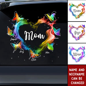 Grandma Mom Colorful Smoke Heart Butterflies Personalized Sticker Decal