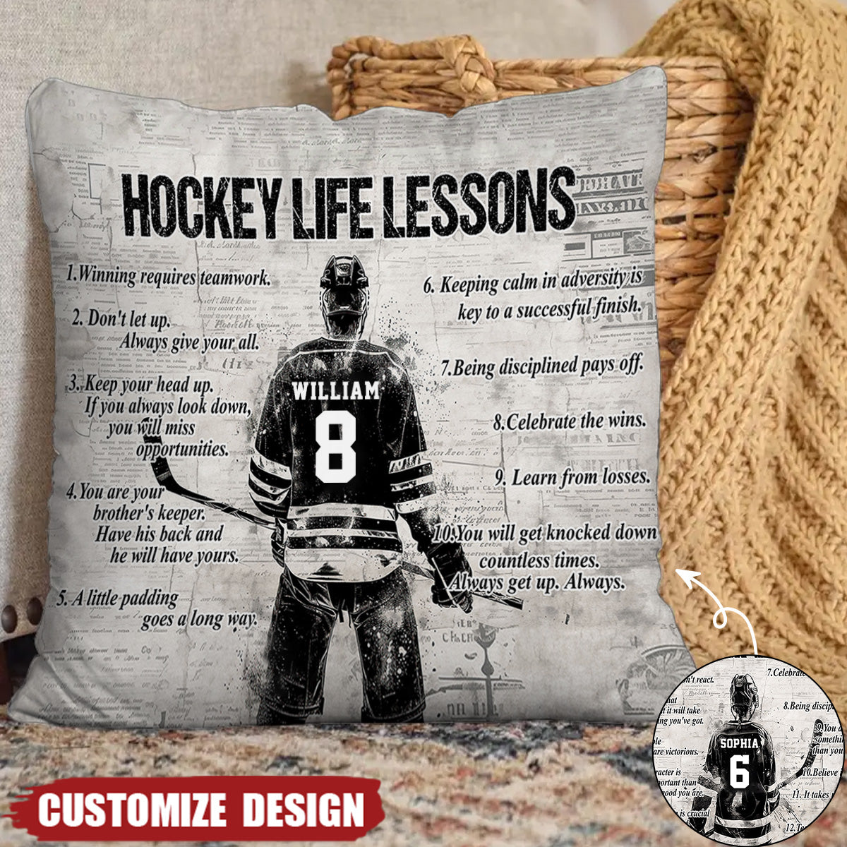 Personalized Hockey Life Lessons Pillow-Gift For Hockey Football Lovers