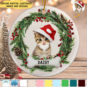 Custom Photo Lovely Pet Face - Christmas Gift For Pet Lovers, Pet Memorial - Personalized Circle Ceramic Ornament