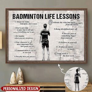 Personalized Badminton Life Lessons Poster - Gift For Badminton Lovers