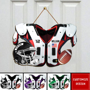 Personalized American Football Shoulder Pads And Helmet Wood Sign - Gift For American Football