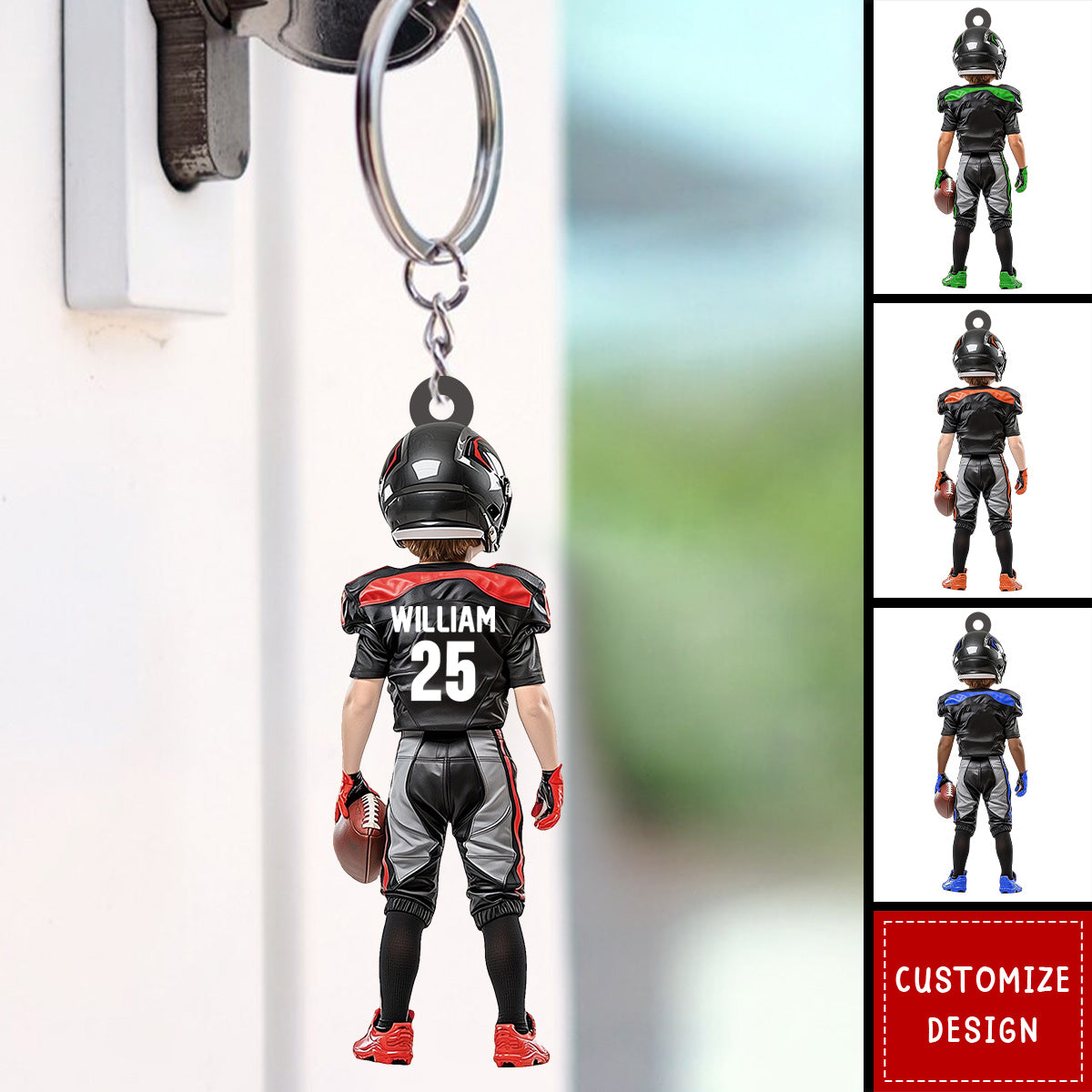 Personalized Kid American Football Keychain - Gifts For Young American Football Lovers