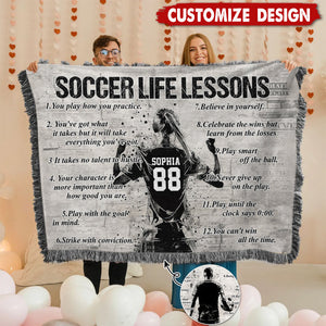 Personalized  Soccer Life Lesson Tapestry Woven Blanket - Gift For Soccer Lovers