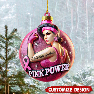 Personalized Pink Power Strong Beat Cancer Christmas Ornament Gift For Cancer Patients-2024 New Release