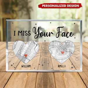 I Miss Your Face-Couple Personalized Map Plaque-Gift For Husband Wife,Anniversary