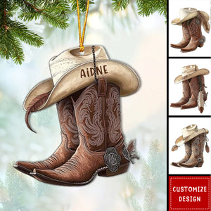 Personalized Boots & Hat Cowboy Cowgirl Christmas Ornament, Gift For Horse Lover - 2024 New Release