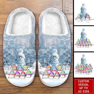 Personalized Snowman Grandma Fluffy Slippers - Gift For Mom, Grandma