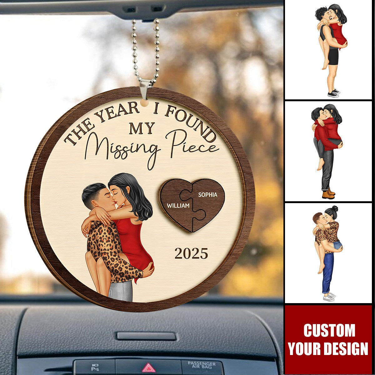 The Year I Found My Missing Piece Kissing Couples - Personalized 2-Layered Wooden Car Ornament