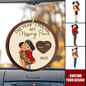 The Year I Found My Missing Piece Kissing Couples - Personalized 2-Layered Wooden Car Ornament