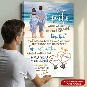 Personalized Back View Couple Walking On The Beach To My Wife Husband Vertical Poster