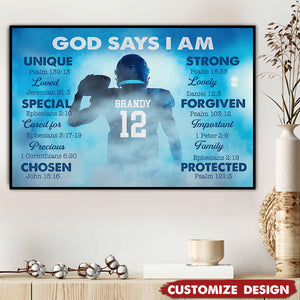 God Says I Am-Personalized Football Boy Poster-Gift For Football Lovers