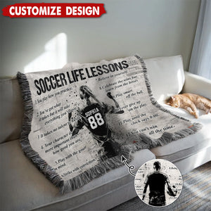 Personalized  Soccer Life Lesson Tapestry Woven Blanket - Gift For Soccer Lovers