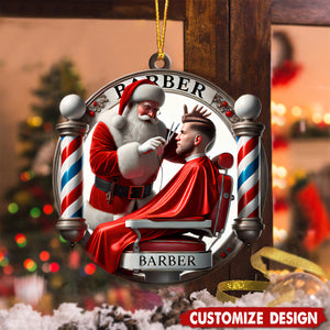 Personalized Barber Christmas Ornament with Santa Gift For Barbers-2024 New Release