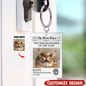 The Troublemaker Of The Year  - Personalized Cat Dog Keychain - Gift For Pet Lovers