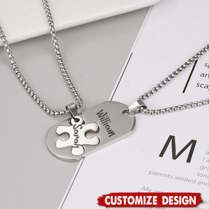 Personalized Puzzle Matching Necklace - Jewelry Gift for Couples