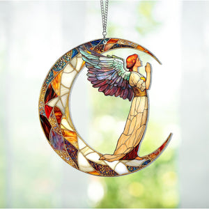 Whimsical Angel With Crescent Moon-Window Hanging Suncatcher Ornament