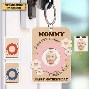 Custom Kid Photo With Flower Frame Gift For Mother's Day - Personalized Acrylic Keychain