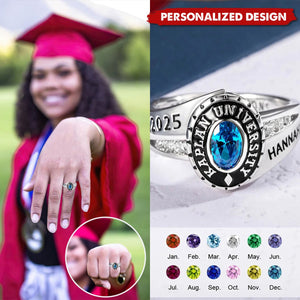 Personalized Engraved Birthstone Graduation Ring-Graduation Gift for Class of Graduates