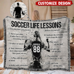 Personalized  Soccer Life Lesson Tapestry Woven Blanket - Gift For Soccer Lovers