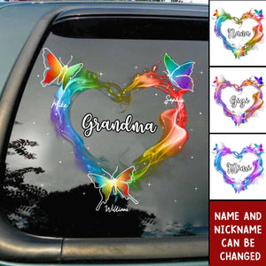 Grandma Mom Colorful Smoke Heart Butterflies Personalized Sticker Decal