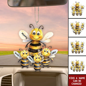 Personalized Bee Mama With Little Kids Acrylic Car Ornament - Gift For Mom, Grandma