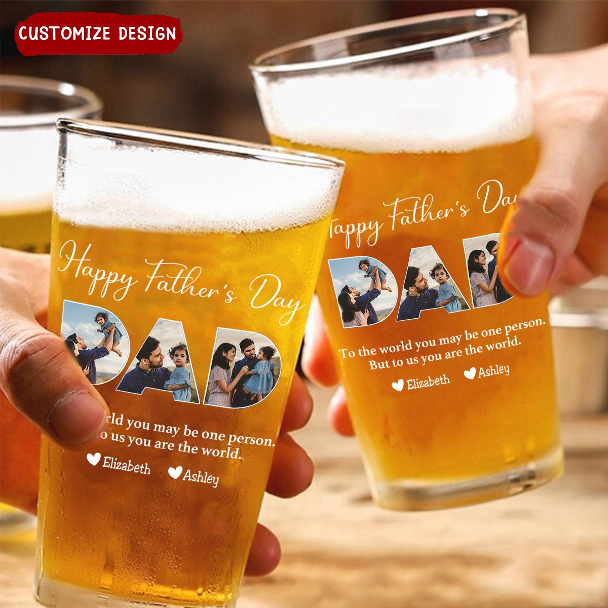 DAD To Me You Are The World - Personalized Beer Glass - Gifts For Dad, Best Father's Day Gifts