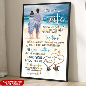 Personalized Back View Couple Walking On The Beach To My Wife Husband Vertical Poster