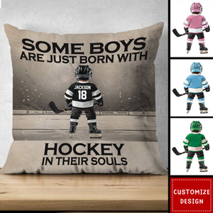 Some Boys Are Just Born With Hockey - Personalized Hockey Kid Pillow - Gift For Hockey Lovers