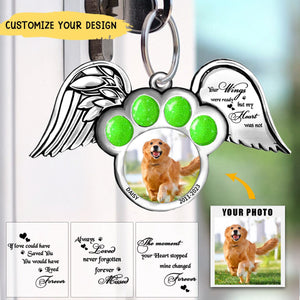 Personalized Memorial Dog Wings Aluminum Keychain- Upload Pet Photo - The Moment Your Heart Stopped Mine Changed Forever