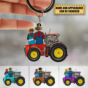 Personalized Farming Couple On Tractor, Gift For Farmers Keychain