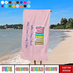 Gift For Grandma With Kids Name Personalized Beach Towel