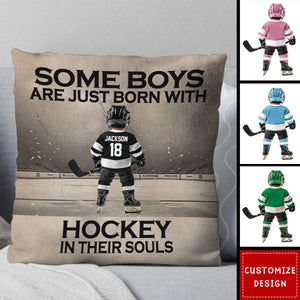 Some Boys Are Just Born With Hockey - Personalized Hockey Kid Pillow - Gift For Hockey Lovers