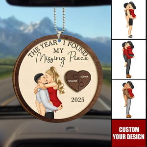 The Year I Found My Missing Piece Kissing Couples - Personalized 2-Layered Wooden Car Ornament