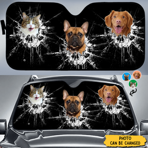 Custom Photo Cats Dogs Broken Glasses - Personalized Auto Sunshade