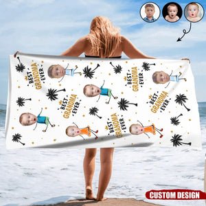 Custom Photo Best Nana Ever Coconut Palm - Personalized Beach Towel