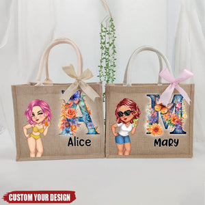 Monogram Personalized Jute Tote Bag - Gift For Grandma, Mom