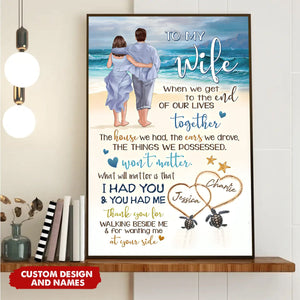 Personalized Back View Couple Walking On The Beach To My Wife Husband Vertical Poster