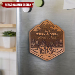 Personalized Hinking Couple Wooden Magnet