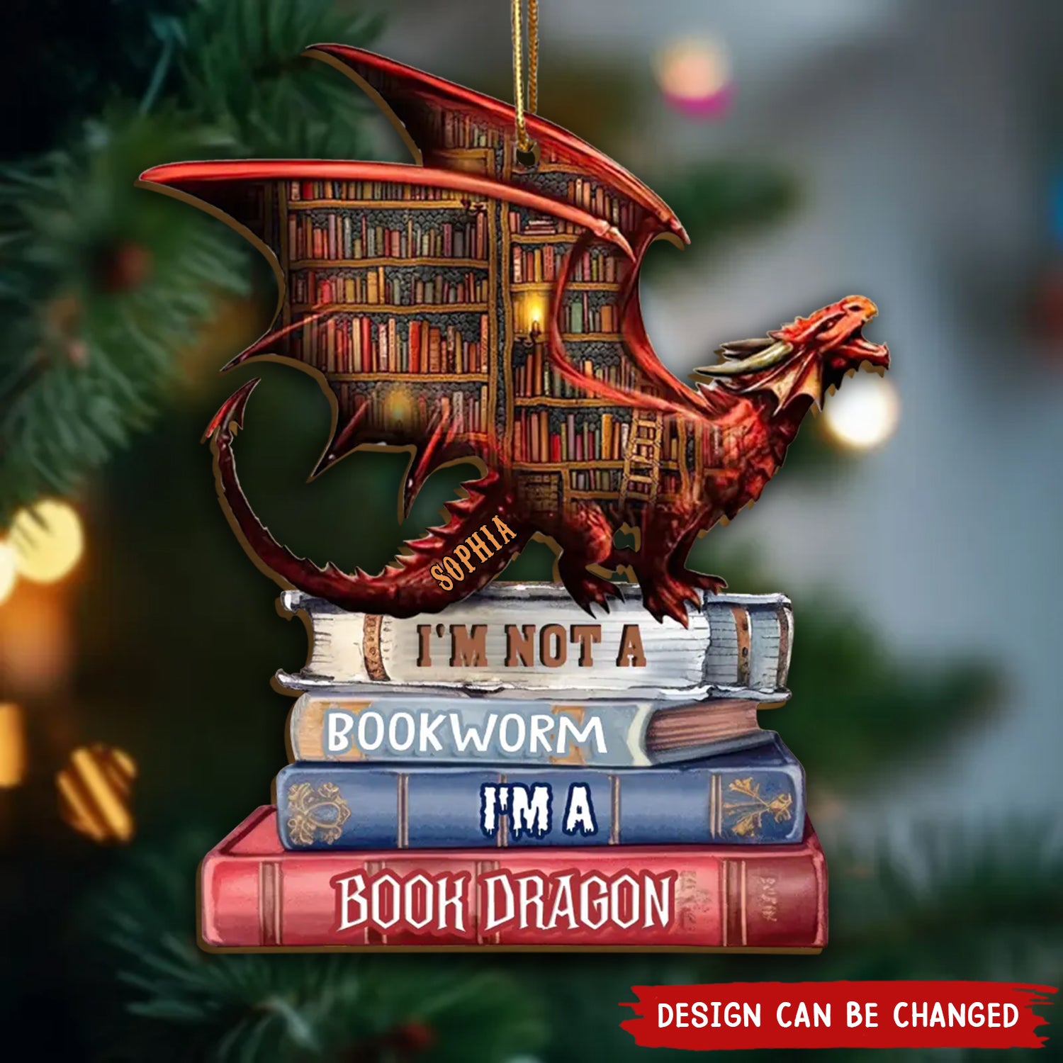 2024 New Release Personalized Book Dragon Christmas Wood Ornament, Gift For Book Lover