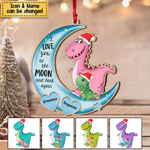 Gift For Grandson Dinosaur On The Moon Personalized Christmas Wooden Ornament